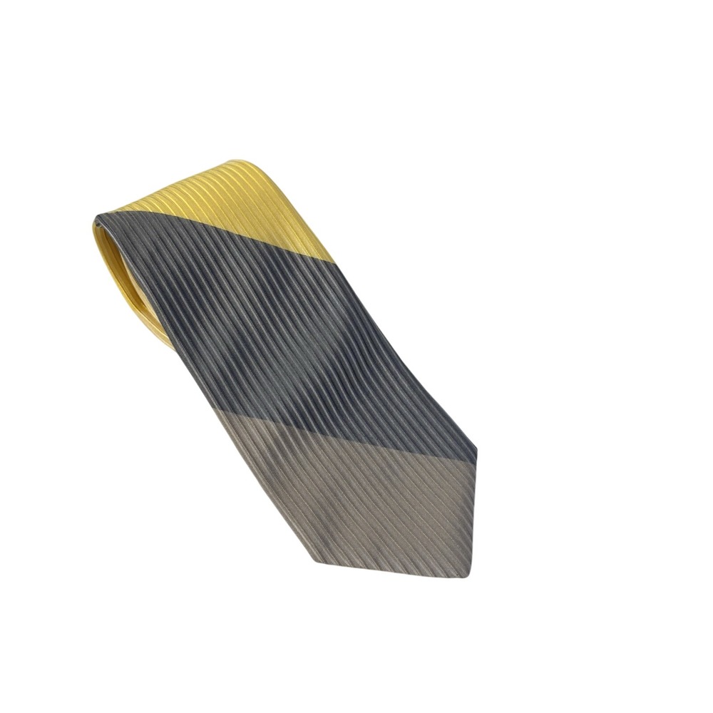 VTG Givenchy Repp Tie Italian Silk‎ Colorblock Yellow Gray - Picture 4 of 10